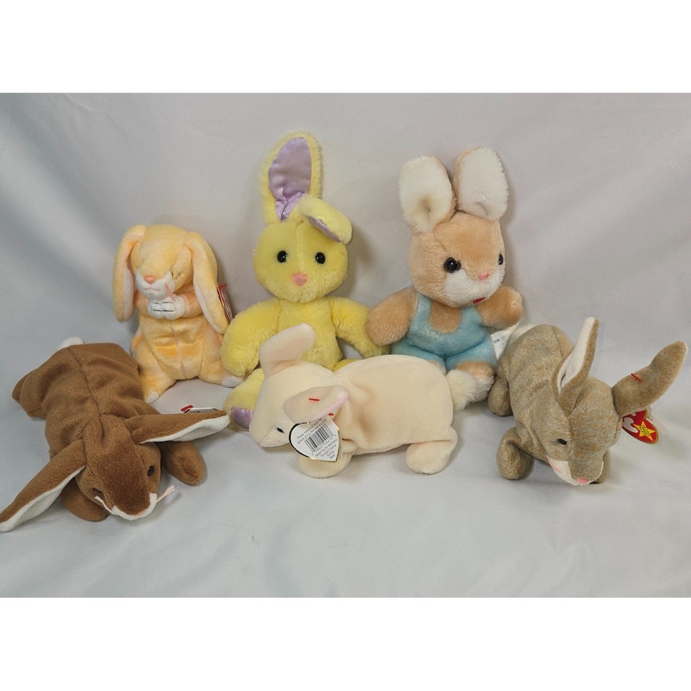 Vintage Bunny Rabbit Lot of 6 Ty Beanie Babies Applause 1990s Small Stuffed